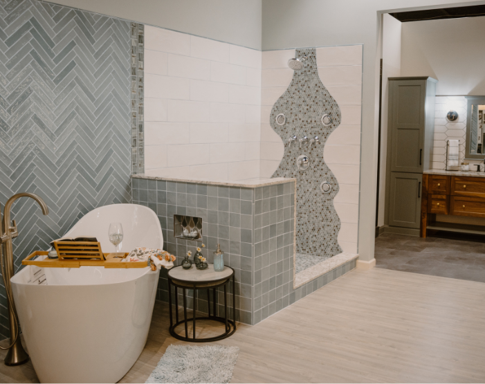 Bathroom display at Ruby & Quiri Carpet One Kiba Studios